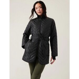 Athleta Mendocino Quilted Black Coat Women's Size‎ XS Full Zip [Missing Belt]